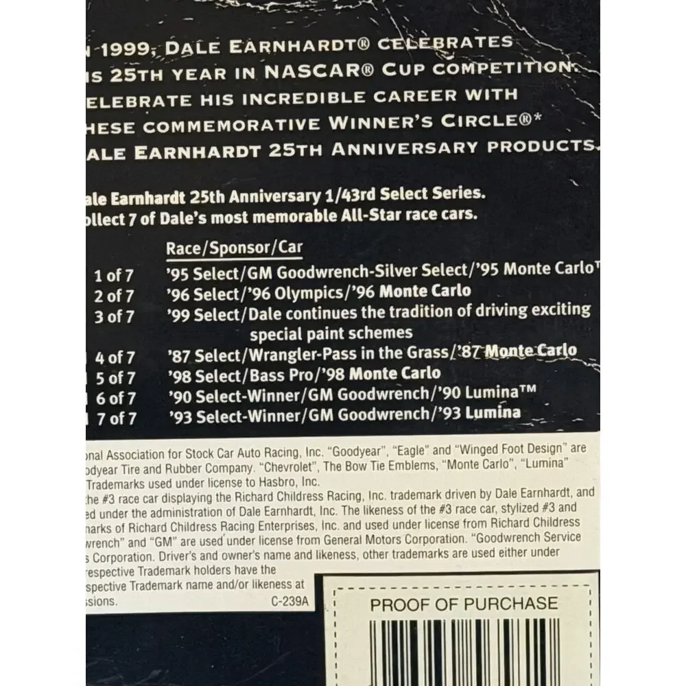 Winners Circle Select Series 25th 1999 Wrangler Monte Carlo #3 NOS FREE SHIPPING